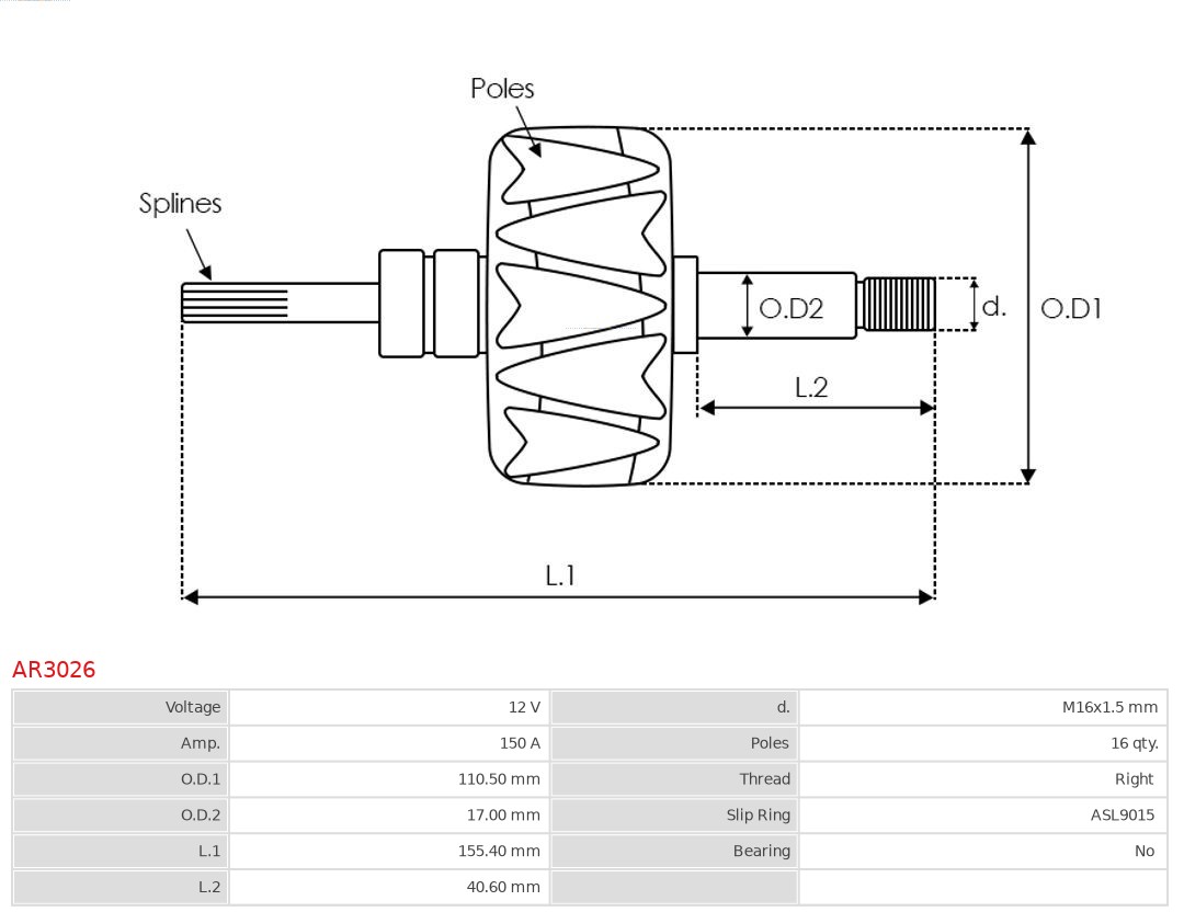 Wirnik, alternator AS-PL AR3026